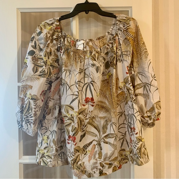 H&M tropical botanical print cotton blouse - Picture 2 of 6